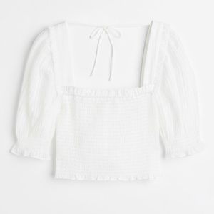 NWT • H&M • White Smocked Crop Top • Womens Large